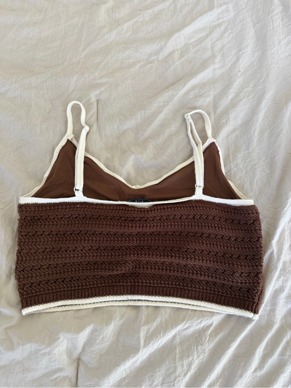 Brown Knit Cropped Tank Top with White Trim - Abercrombie & Fitch NWT - Picture 2 of 2